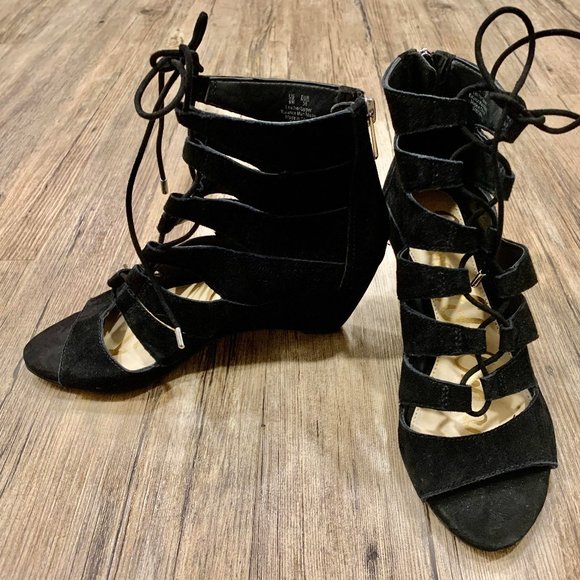Sam Edelman 'Santina' Lace-Up Wedge Sandal Suede 6 - Picture 2 of 4